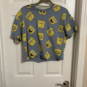 SpongeBob SquarePants Crop Graphic T-Shirt - Gray and Yellow